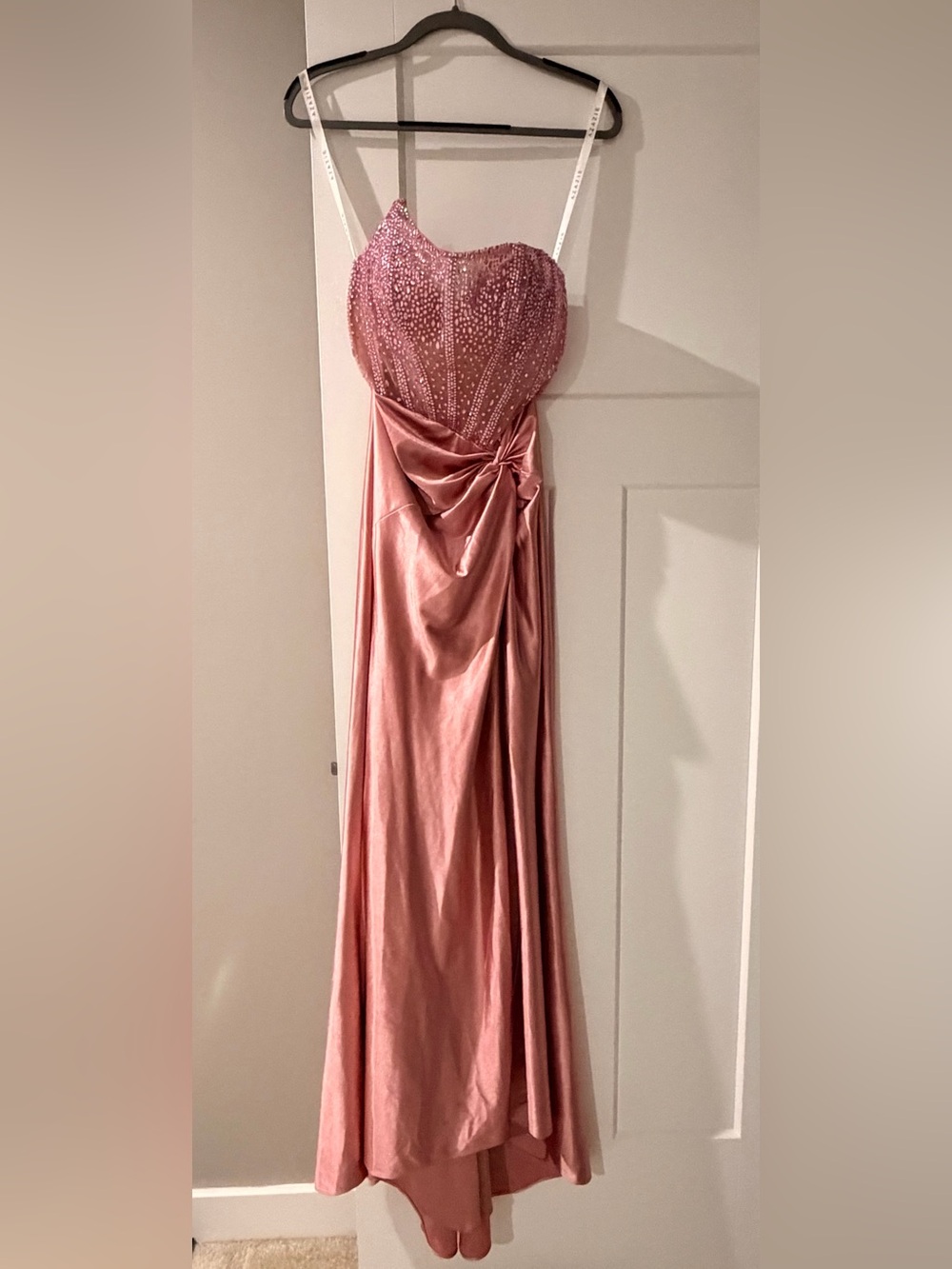 Azazie Dusty Rose Beaded Prom Gown